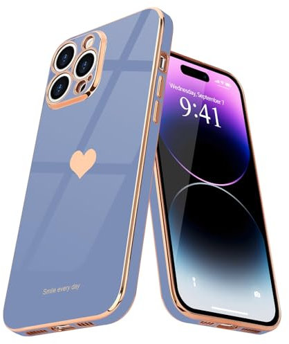 Teageo for iPhone 14 Pro Max Case Cute Heart Pattern for Women Girls Slim Luxury Bling Plating Soft TPU Anti-Scratch Shockproof Bumper Phone Case for iPhone 14 Pro Max, Cool Grey