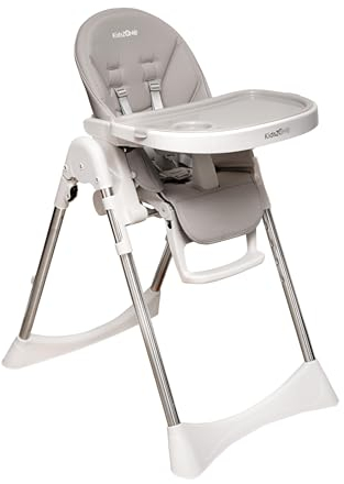 Hochstuhl Baby mit Liegefunktion - Kinderstuhl Klappbar mit 5 Punkt Gurt - 5-stufige Höhenverstellung - Kinderhochstuhl ab 6 Monate bis 3 Jahren und 15 kg (Hellgrau)