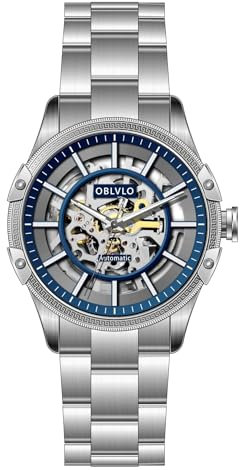 OBLVLO CAM-AR-SK Luxus-Herren-Skelett-Automatikuhr, schwarz, Stahl, leuchtend, wasserdicht, Sport, mechanische Armbanduhr für Herren, Cam-ar-sk-yly, Automatikuhr