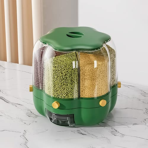 Dispensador de Alimentos Giratorio de 6 Rejillas,Dispensador de Alimentos Secos,Dispensador de Cereales de Grano Redondo,Contenedores de Cereales,Caja de Almacenamiento de Granos,Cubo de Alimentos g