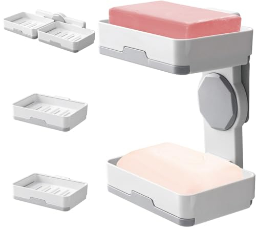 skytowards Porte Savon Mural, Porte-Savon Double Couche Support de Savon de sans Perçage Plateau à Savon Adhésif Mural Porte Savon Douche Plastique pour Salle de Bain et Cuisine (17 x 12,5 x 8 cm)