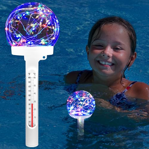 Thermomètre de piscine flottant avec lumière - Thermomètre de piscine solaire numérique facile à lire - Thermomètre de piscine avec lumière solaire pour l'intérieur et l'extérieur - Pour piscines
