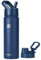 SUNWILL Stainless Steel Water Bottle with Straw, 650ml Insulated Water Bottle Metal, Leakproof Water Flask for Gym & Travel, Navy