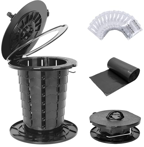 ANBEISTEE Upgrade Retráctil Inodoro Portátil Inodoro de Viaje Ajustable en Altura Inodoro de Camping Orinal Portátil para Adultos Niños Negro