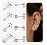 JeweBella 4 Paar G23 Titan Ohrringe für Damen Mädchen Silber Ohrringe Set Hypoallergener Zirkonia Kugel Flache Ohrstecker Medizinische Ohrstecker Knorpel Ohrringe für Mehrere Piercings 2/3/4/5MM