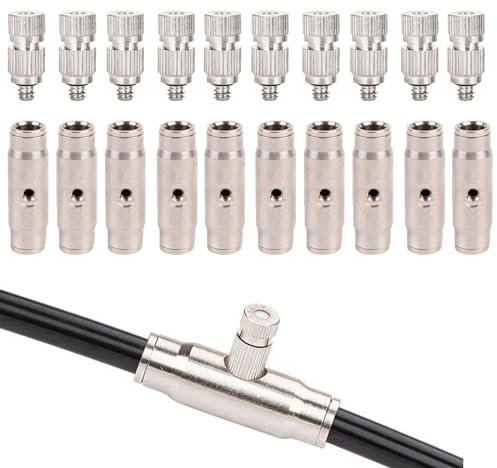VOLWCO 10 Stück Hochdruck-Nebeldüsen für Outdoor-Kühlsystem, G3/16 (10-24 UNC) Nebelsystemdüse, 1/4 Interface Quick Connector, Zerstäuber Mikronebel Sprinkler(Size:Orifice 0.3mm,)