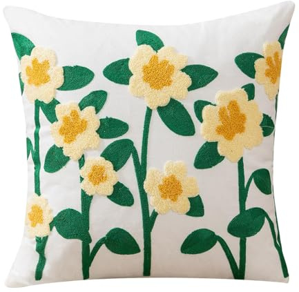 Aodafei Kissenhülle 45x45 cm,Boho Kissenbezug mit Blumenmuster,Deko Kissenbezug Cushion Cover,KissenBezüge für Balkon Outdoor Garten Sofa Kissen Bezüge,Gelbe Chrysantheme Muster