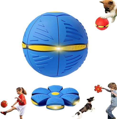 Aderpmin Doggy Disc Ball, 2024 New Pet Toy Flying Saucer Ball for Dogs, for Large Medium Small Dogs Doggy Disc Ball, Decompression Ball for Dogs Games, Interactive Toy with Lights (Blue)