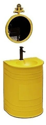 Lavabo da Bagno Lavabo a colonna creativo in metallo con rubinetto e kit di scarico, lavabo da bagno indipendente a forma di D, mobile da bagno for bar commerciale in stile industriale con lavandino L