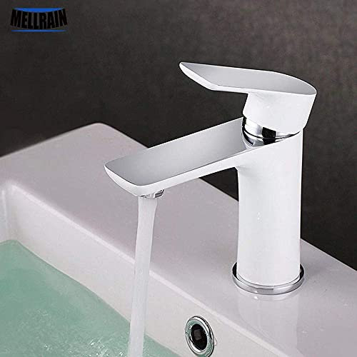 White Bathroom Faucet Brass Material Basin Faucet shallow Chrome Plated & White Paint Basin Mixer Water tap Made in China