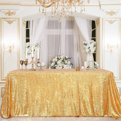 Tischdecke, Pailletten Tischdecke Outdoor Wetterfest Tischdecke 125x200 cm für Hochzeit Geburtstag Weihnachten Graduation Verlobung Party Deko Gold