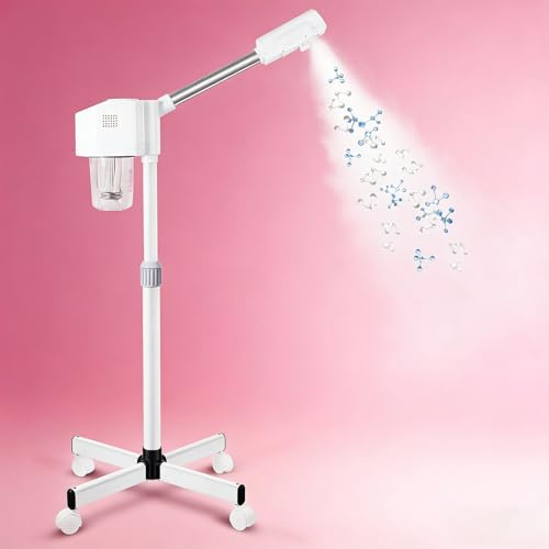 Professional Facial Steamer, Hot Mist Spray, Vaporizador Facial Steamer for Esthetician, Height Adjustable, SPA at Home, White