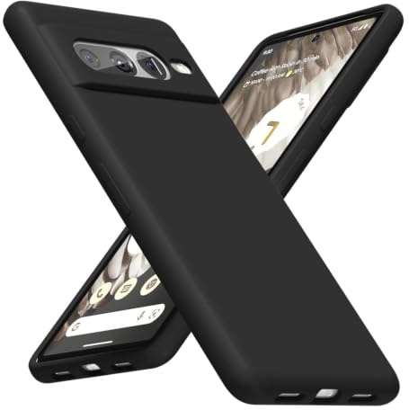 LoeoeL for Google Pixel 7 Pro Phone Case Silicone, Minimalist Ultra Thin Slim Soft Rubber Gel Solid Color Matte TPU Cute Case for Women, Girly Plain Aesthetic Design & Camera Cover Protection, Black