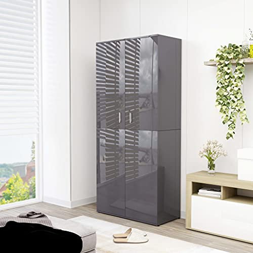 NQJIBUE Haushaltsbedarf Schuhschrank Hochglanz Grau 80x39x178cm Holzwerkstoff Aufbewahrung & Organisation