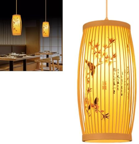 Topyond Korbpendelleuchte, gewebte Lampe im Japandi-Stil, Retro-Rattan-Kronleuchter für Kücheninsel-Dekor, Elegante Wohnbeleuchtung für Esszimmer und Restaurants