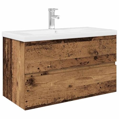 vidaXL Meuble lavabo avec Bassin et Robinet intégrés Vieux Bois, Armoire lavabo de Salle de Bain, Meuble de Salle de Bain, Meuble de Rangement sous lavabo