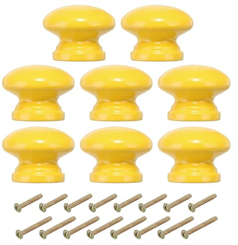PATIKIL Yellow 1-3/8 Inch Round Drawer Knobs, 8 Pcs Wood Handles with Screws for Kitchen Cupboard Furniture Door