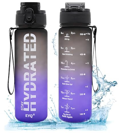 EYQ Borraccia sportiva da 500 ml, a prova di perdite, con segnatempo, in Tritan, senza BPA, per fitness, scuola, palestra, sport all'aria aperta