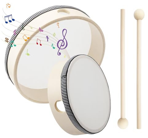 2 pezzi tamburo per bambini (15,2 cm e 20 cm), tamburello tamburello bambini, tamburello strumento musicale, tamburelli, tamburo bambino