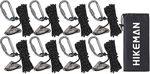 4M Reflective Tent Guy Ropes - Outdoor Tent Guide Rope with Locking Carabiner Clip,4mm 100% Nylon Cord Wind Line with Aluminum Guy Rope Tensioner for Awning Camping (Black-8pcs)