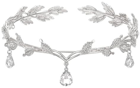 XoeLLe Prinzessin Crystal Crown, Elfenkrone, Vintage Grün Strass Diadem, Kristallperlen Stirn Kopfschmuck, Tiara für Hochzeit Braut Motto Party Karneval Cosplay Kostüm Festival Zubehör (Silber)