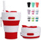 MORAINJAY Collapsible Coffee Cup with Lids,15oz/450ml Red Silicone Portable Reusable Coffee Mug,Foldable Camping Travel Cup Fits in Your Pocket(Collapses to 6cm)
