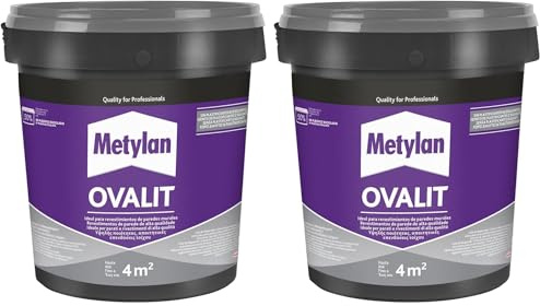Metylan Ovalit, Adesivo Bianco in Pasta per Parati, Tessuti Murali, Juta, Fibra di Vetro, Fogli di Plastica Metallizzati, Fogli in PVC con Retro in Tessuto, Trasparente da Asciutto, Secchio da 750g