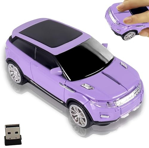 2.4G Wireless Car Mouse Cool SUV Shape with Headlight,Silent Portable Ergonomic Optical Cordless Car Mouse with USB Receiver,for Computer Laptop PC,Travel Office Home,Gift for Family Friend-Purple