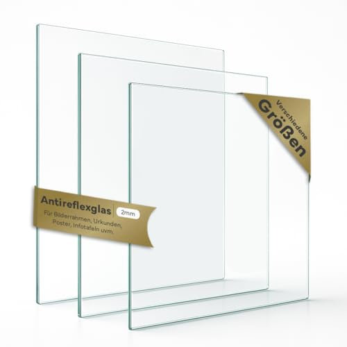 2mm Antireflexglas Zuschnitt nach Maß - Entspiegelte Glasplatte für Bilderrahmen 18x24 cm bis 70x100 cm - Rahmenglas für Fotos & Kunst - Präzise gefertigt & sicher verpackt