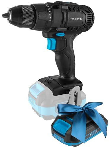HÖGERT TECHNIK Trapano avvitatore a batteria 18 V, coppia 50 Nm, mandrino autoblocco, 13 mm, 21 + 1 livelli di coppia, 2 velocità, illuminazione a LED, trasmissione in metallo + batteria Promo da 2,0