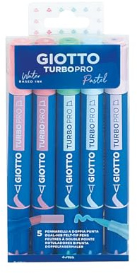 GIOTTO Turbo Pro Felt Tip Dual Tip Assorted Candy Colours 5 Pieces | For Children, Parties & Primary Schools