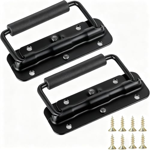 Windfromort Klappgriff Schwarz, 2 Stück 120x40mm Mit Schrauben – Robust Und Langlebig, Einfach Zu Montieren, Ergonomisch, Für Türen, Schubladen, Koffer Oder Werkstattboxen