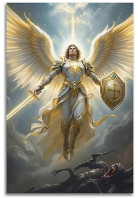 jocrynsi Heiliger Erzengel Michael religiöse Kunst, Poster, ästhetischer Leinwand-Kunstdruck, Heimdekoration für Schlafzimmer, Wohnzimmer, 20 x 30 cm, ungerahmt, Beige