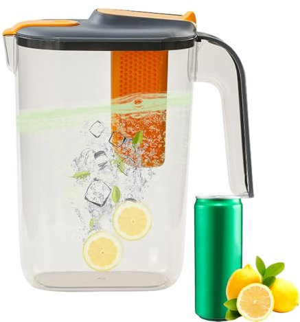Fruit Infuser Water Pitcher – Glaass Wateer Jug with Lid | Leakproof Glass Piitcher with Lid | Fruiit Infuuser Watter Bottle for Detox and Refreshing Home Or Outdoor Hydration