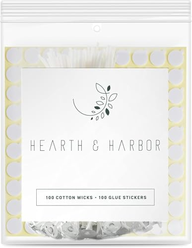 Hearth & Harbor Candle Wicks and Adhesive Candle Wick Stickers, 100 x 6-Inch Cotton Wicks + 100 Double-Sided Heat Resistant Candle Stickers