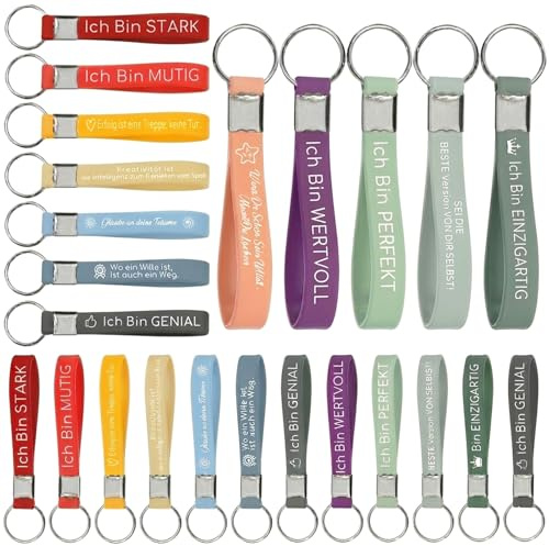 ROEOWENE 24pcs Inspirierende Schlüsselanhänger Motivierende Ermutigung Schlüsselanhänger Silikon Motivationsgeschenke Dankeschön Geschenke Klein Glücksbringer Abschiedsgeschenk Kollegen,Schüler,Lehrer
