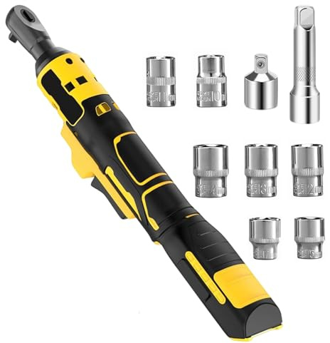 Cordless Ratchet Wrench for Dewalt 18V 20V Battery, 3/8‘ Electric Ratchet Kit with 9 Socket& Light, 16cm Cordless Ratchet Kit,400RPM Variable Speed Control,80N.m 1/4 Adapter for Furniture,No Battery