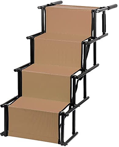 Hundetreppe - 4 Stufen Hundetreppe Auto Faltbare Hunderampe für Auto, Sofa oder Bett, rutschfest, Belastbar bis 75 kg (Braun)