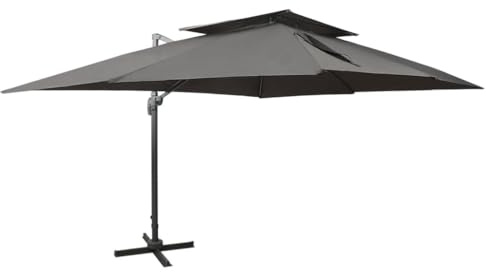 Windschutz Terrasse, Ampelschirm mit Doppeldach Anthrazit 400 x 300 cm für Balkon, Terrasse, Garten