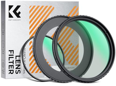K&F CONCEPT UV Filter + 58mm True Color Polfilter + Filteradapterring | kompatibel mit Canon PowerShot V1 Digitalkamera,Reinigungstuch,3M Klebekleber,Schlüsselanhänger,Angelschnur,Nano-Klear,FP706