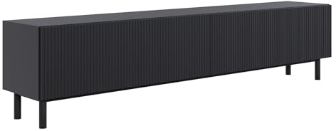 Selsey TV Schrank Mit Gefräster Front, 175 cm, Schwarz – Elegantes TV Board Für Wohnwand Wohnzimmer, Moderner Look Mit Metallfüßen, Praktische Staufächer, Selbstmontage