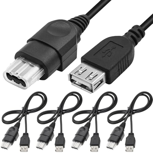 HAAMNING7 USB-zu-Xbox-Konverter-Adapterkabel, USB-A-Buchse zu Original-X-b-o-x-Stecker für Xbox Gen.1-Konsole mit OG-Speicherkartenanschluss, kompatibel mit Guitar Hero Drums (4er-Pack)