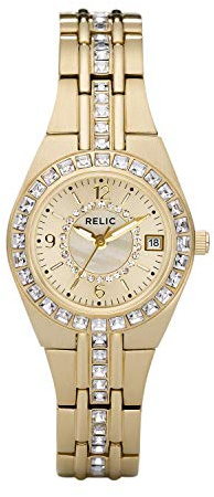 Relic by Fossil Women's Queen's Court Three-Hand Date, Gold Stainless Steel Bracelet Dress Watch, Stainless Steel Watch for Women