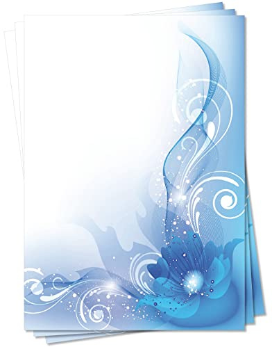 Motiv Briefpapier (MPA-5147, DIN A4, 100 Blatt) türkis blau Blumen Ornamente Muster blaues farbiges Motivpapier