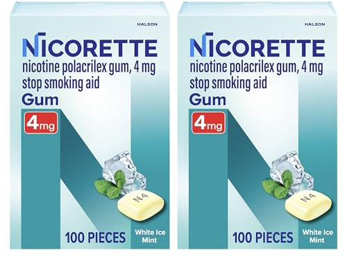 Nicorette Nicotine Gum Stop Smoking Aid, 4 mg, White Ice Mint Flavor - 100 Count (Pack of 2)