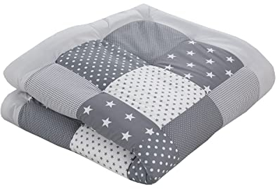 ULLENBOOM Krabbeldecke für Baby 120x120 cm, 100% OEKO-TEX Materialien, Made in EU, Dick & weich gepolstert, Graue Sterne - ideal als Babydecke & Spieldecke Baby