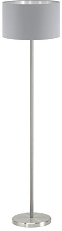 EGLO Stehlampe Maserlo, 1 flammige Textil Stehleuchte, Standleuchte aus Stahl und Stoff, Nickel matt, grau, silber, Fassung: E27, inkl. Trittschalter