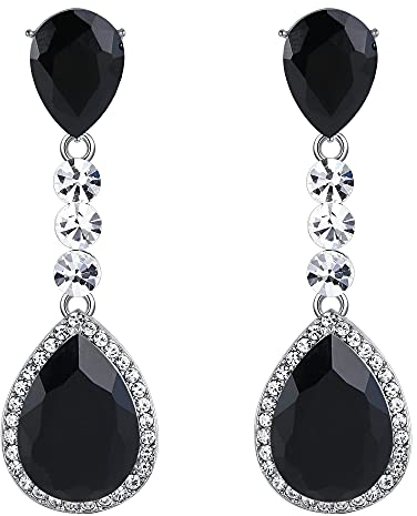 Clearine Damen Ohrringe Modern Hochzeit Braut Kristall Tropfen Romantik Dangle Statement Schwarz Silber Ton