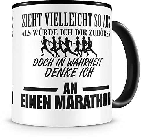 Samunshi® Ich denke an einen Marathon Tasse Kaffeetasse Teetasse Kaffeepott Kaffeebecher Becher H:95mm/D:82mm schwarz