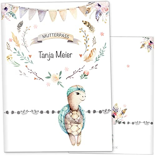 OLGS Mutterpasshülle Boho Freunde Schildkröte - Personalisierte Schutzhülle, Geschenk für werdende Mütter